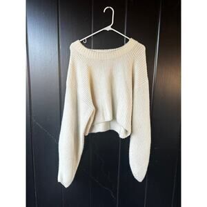 Urban Outfitters Cream Cropped Knit Sweater Ribbed Oversized Cozy